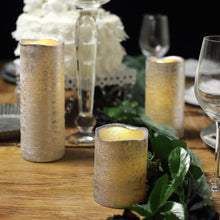 3 Set Metallic Silver Flameless LED Remote Operated Battery Powered Pillar Candles 4 Inch 6 Inch 8 Inch