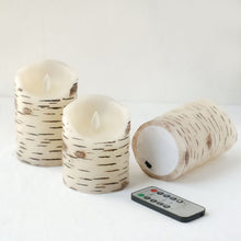 Set Of 3 Flameless Candles In Burnt Birch Bark Design 