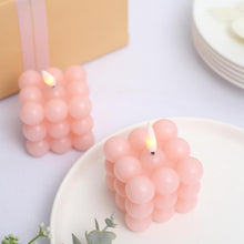 2 Inch LED Candle In Blush Rose Gold & White Cube Design Pack Of 2