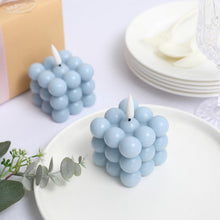 2 Inch Size Dusty Blue Wax Bubble Cube LED Candles Warm White