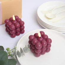 2 Inch Size Burgundy Wax Bubble Cube LED Candles Warm White
