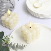 2 Inch Size Ivory Wax Bubble Cube LED Candles Warm White