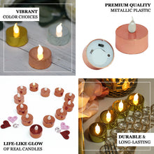 12 Pack - Metallic Flameless LED Candles - Battery Operated Tea Light Candles - Blush - Rose Gold