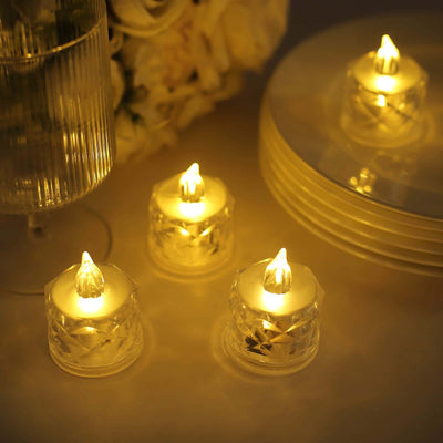 LED tealight candles with flickering flames for ambient lighting.