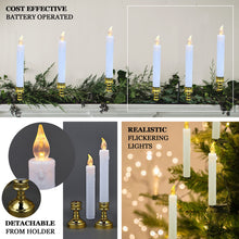 6 Set Of 10 Inch White Flickering Flameless LED Taper Candles With Removable Gold Candle Holders