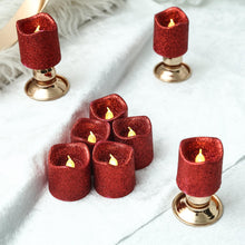 12 Pack | Glitter Flameless Candles LED | Votive Candles - Red | eFavormart