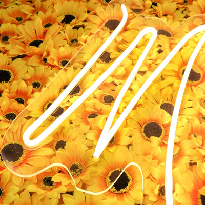 Neon light design on sunflower backdrop.