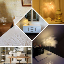 15inch LED Natural Feather Table Lamp Desk Light, Battery Wedding Centerpiece