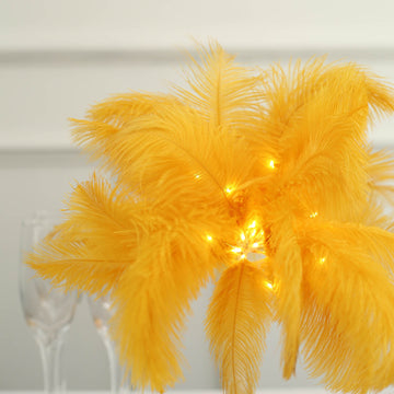 Create a Magical Atmosphere with the Gold Ostrich Feather Cordless Wedding Centerpiece