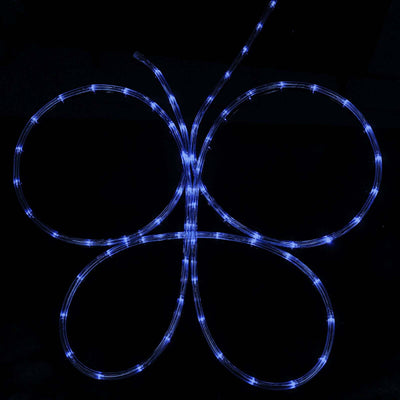 Blue LED butterfly light decoration on a black background.