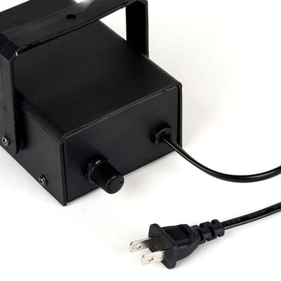 Black electrical device with plug and control knob