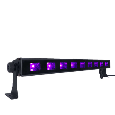 Black LED UV light bar with multiple purple bulbs