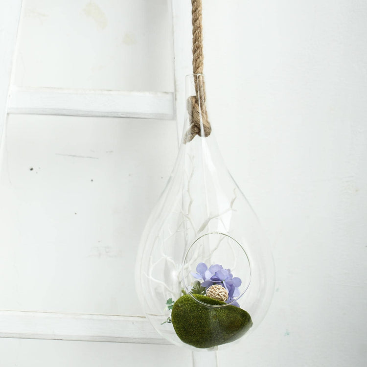 2 Pack of Teardrop Terrarium Large Air Plant Hanging Glass with Twine Rope 15 Inch 