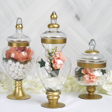 Elegant Gold Trim Glass Apothecary Candy Jars