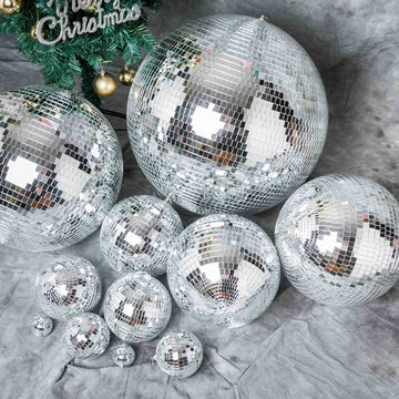 2 Pack Large Silver Foam Disco Mirror Ball With Hanging Swivel Ring, Holiday Party Decor 12"