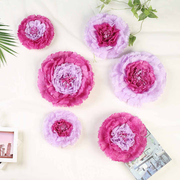 Set of 6 | Lavender Carnation 3D Paper Flowers Wall Decor - 7",9",11"