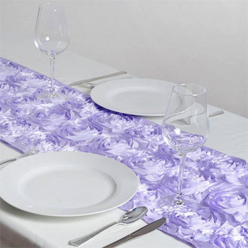 Lavender Grandiose Rosette Satin Table Runner 14"x108"