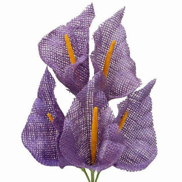 5 Bushes Lavender Lilac Artificial Burlap Calla Lilies, Craft Flowers 25 Pcs 19"