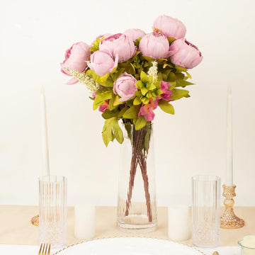 2 Pack Lavender Lilac Artificial Peony Flower Wedding Bouquets, Faux Silk Flower Arrangements 19"