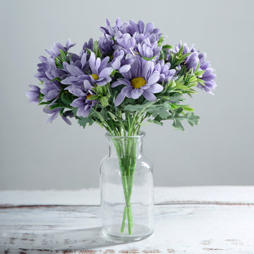 4 Bushes Lavender Lilac Artificial Silk Daisy Flower Bouquet Branches 11"