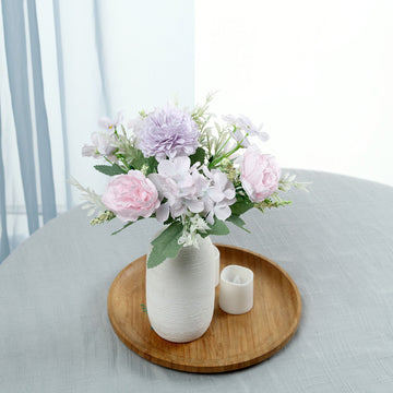 2 Bouquets Lavender Lilac Artificial Silk Peony Flower Bush Arrangement
