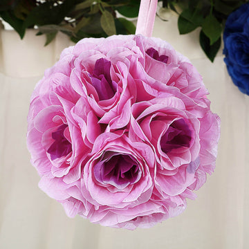 2 Pack Lavender Lilac Artificial Silk Rose Kissing Ball, Flower Ball 7"