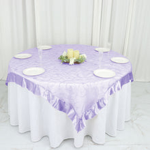 Lavender Satin Edge Embroidered Sheer Organza Square Table Overlay 60 Inch x 60 Inch