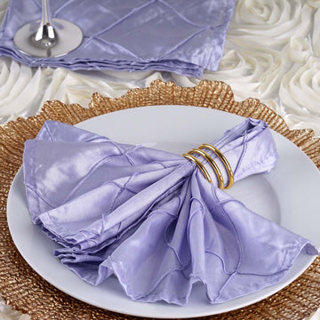5 Pack Lavender Lilac Pintuck Satin Cloth Dinner Napkins, Wrinkle Resistant 17"x17"