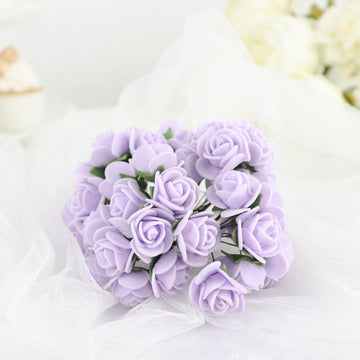 48 Roses Lavender Lilac Real Touch Artificial DIY Foam Rose Flowers With Stem, Craft Rose Buds 1"