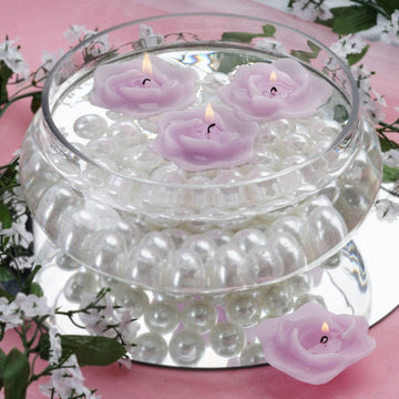 4 Pack | 2.5" Lavender Lilac Rose Flower Floating Candles, Wedding Vase Fillers