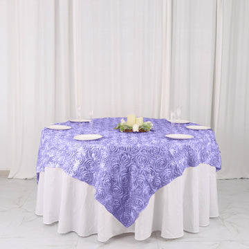 Lavender Lilac 3D Rosette Satin Square Table Overlay 72"x72"