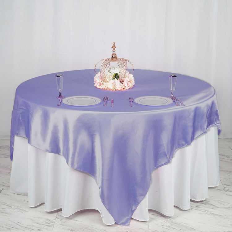 90 Inch x 90 Inch Lavender  Seamless Satin Square Tablecloth Overlay