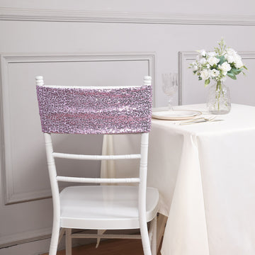 5 Pack | Lavender Lilac 6"x15" Sequin Spandex Chair Sashes, Stretch Fitted Chair Sashes