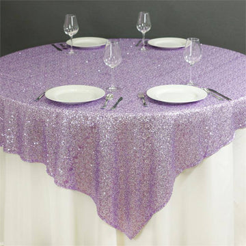 Lavender Lilac Sequin Sparkly Square Table Overlay 72"x72"