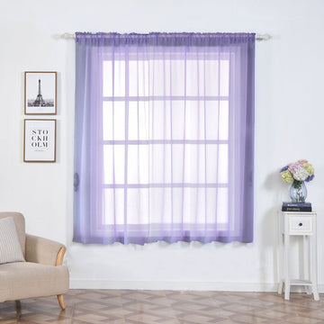 2 Pack | Lavender Lilac Sheer Organza Curtains With Rod Pocket Window Treatment Panels - 52"x64"