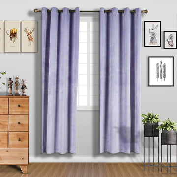2 Pack | Lavender Lilac Soft Velvet Thermal Blackout Curtains With Chrome Grommet Window Treatment Panels - 52"x96"