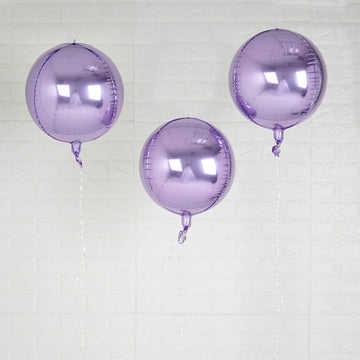 2 Pack | 12" 4D Lavender Lilac Sphere Mylar Foil Helium or Air Balloons