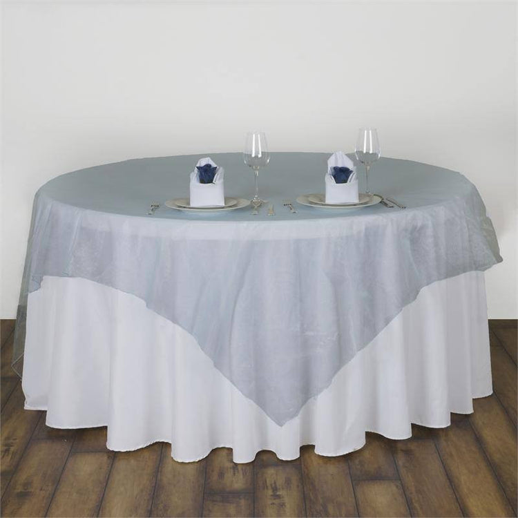 90 Inch x 90 Inch Light Blue Sheer Organza Square Table Overlay#whtbkgd