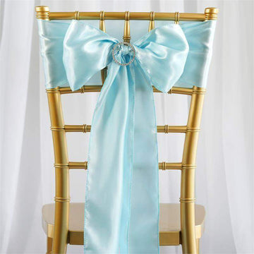 5 Pack Light Blue Satin Chair Sashes 6"x106"