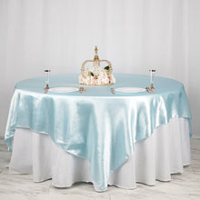 90 Inch x 90 Inch Light Blue Seamless Satin Square Tablecloth Overlay
