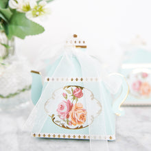25 Pack 4 Inch Light Turquoise Paper Tea Pot Favor Box With Ribbon