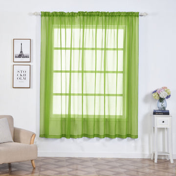 2 Pack | Lime Green Sage Sheer Organza Curtains With Rod Pocket Window Treatment Panels - 52" x 84"