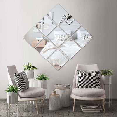 Stylish diamond-shaped wall mirror enhancing modern bedroom decor.
