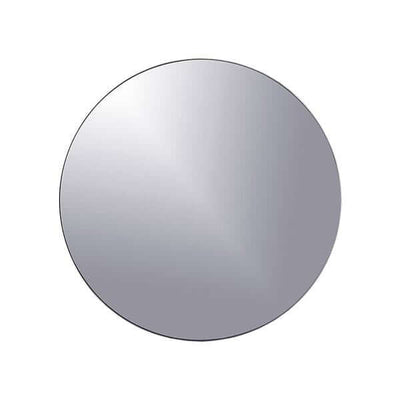 Round mirror with a sleek, reflective surface.