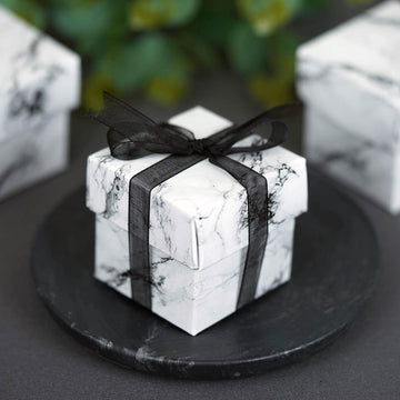 Stunning Black Marble Print Party Favor Candy Gift Boxes