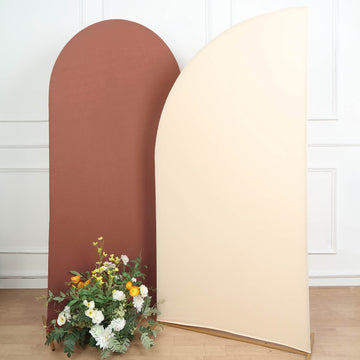 Matte Beige Fitted Spandex Half Moon Wedding Arch Cover, Custom Fit Chiara Backdrop Stand Cover 7ft