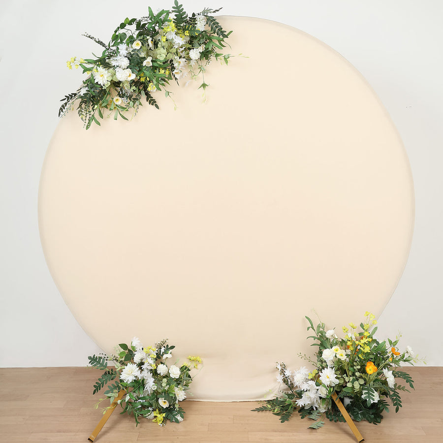 7.5 Feet Matte Beige 2 Sided Round Spandex Wedding Backdrop Stand Cover