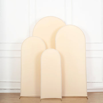 Set of 4 | Matte Beige Spandex Fitted Wedding Arch Covers For Round Top Chiara Backdrop Stands - 4ft,5ft,6ft,7ft