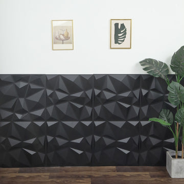 12 Pack | 20"x20" Matte Black 3D Diamond Textured Stick On Wall Panels, PVC Waterproof Wall Tiles