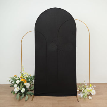 Matte Black Spandex Fitted Wedding Arch Cover For Round Top Chiara Backdrop Stand 7ft